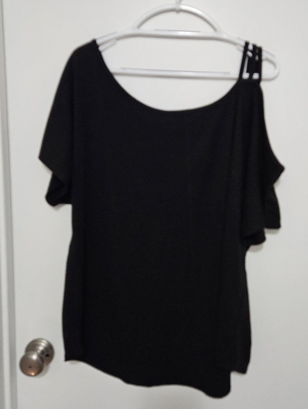 Black One-Shoulder Flutter Sleeve Top - Women Size 2XL